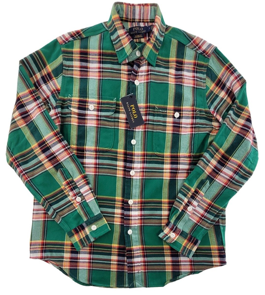 Polo Ralph Lauren Long Sleeve Performance Classic Flannel Shirt Green Plaid  $125
