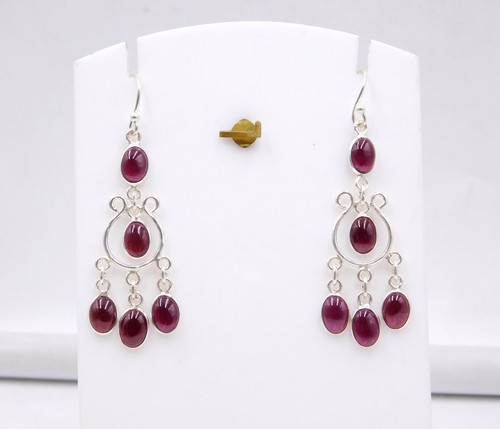 Boucles D'oreilles Grenat Almandin Naturel - Pierres Précieuses Fait Main Inde - 2.5 Pouces