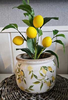 Mediteranen Zitronen Übertopf Blumentopf Keramik glasiert Clayre & Eef 20x20cm
