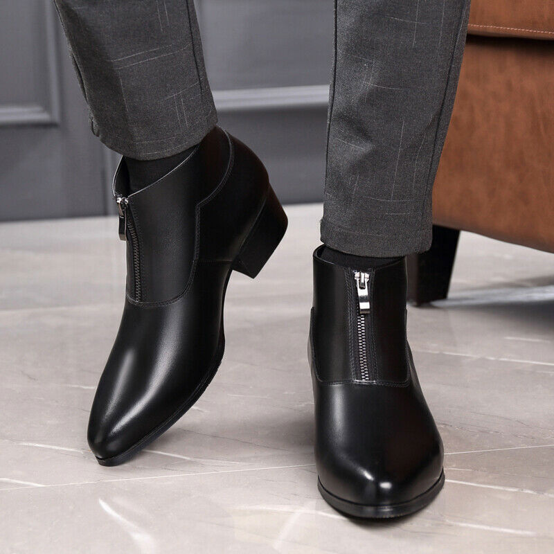 Men's Leather Ankle Boots Pointed Toe Cuban Mid Heel Dress Dress Shoes  2022