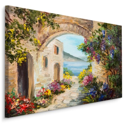 CANVAS Leinwand Bilder XXL Wandbilder Kunstdruck Meer Blumen Mauer Malerei 1241