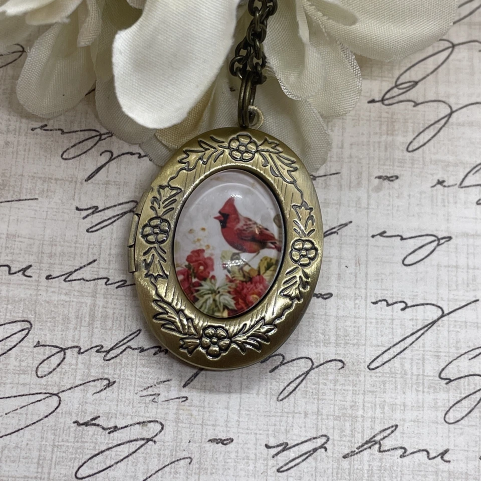 Bronce Pájaro Rojo Cardenal Memorial Joyería Medallón Collar Colgante Boda Nuevo Foto 2 de 4