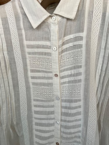 Camicia donna SUNDANCE inserti in pizzo e dettagli pintuck bottoni madreperla TG LG - Foto 3 di 21
