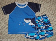 Toddler Boys Pajama Set BLUE BLACK CAMO SHORTS Tee Shirt SHARKS Carter's 18 MO
