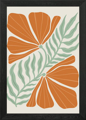 Boho Orange Blume Abstrakt Gerahmt Wandbild Poster Leinwanddruck Bild