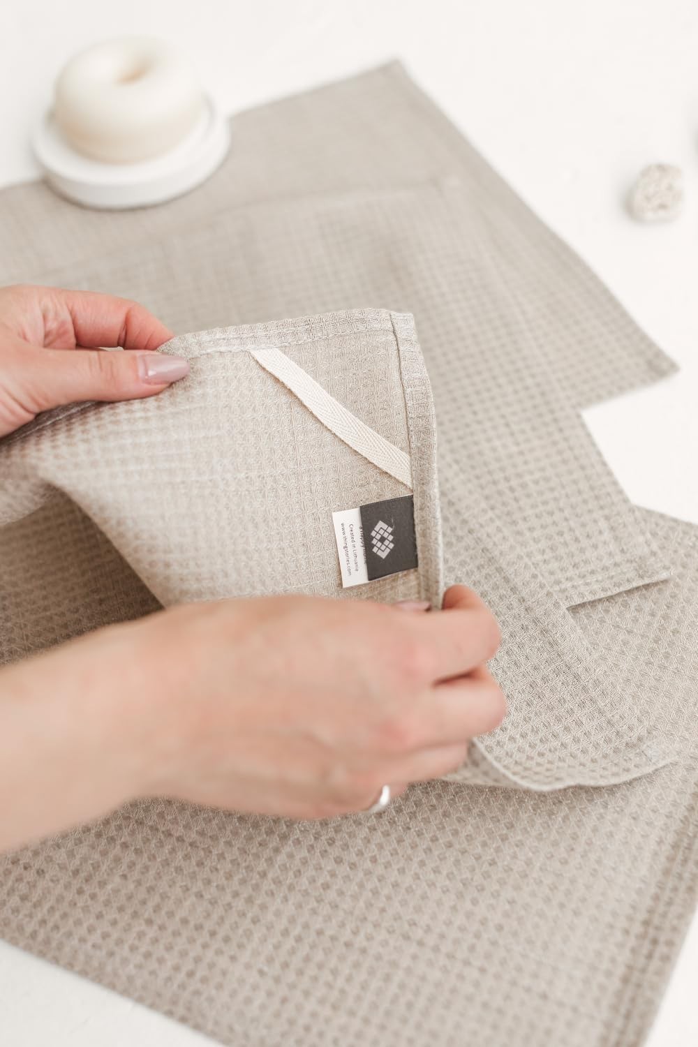 Flax Linen Washcloths for Bathroom - Waffle Washcloths 4-Pack 10x10 inch - Li...