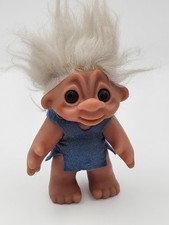 Vintage 70s Dam Troll Denmark Doll Playmate 1977 Felt Blue Outfit White Hair