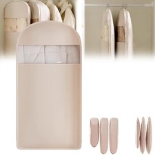 Space Saving Hanging Garment Bag Self Compression Zipper Dust Proof Beige XL