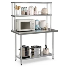 48" X 24" Work Table Stainless Steel Table w/ Overshelves & 48" X 12" Shelf