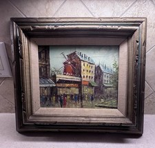 Vintage Mid-Century Parisian Street Scene Oil Painting Signed