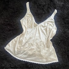 Vintage Vanity Fair Lace Trim Camisole Top White Satin Triscot Size 38 AS-IS