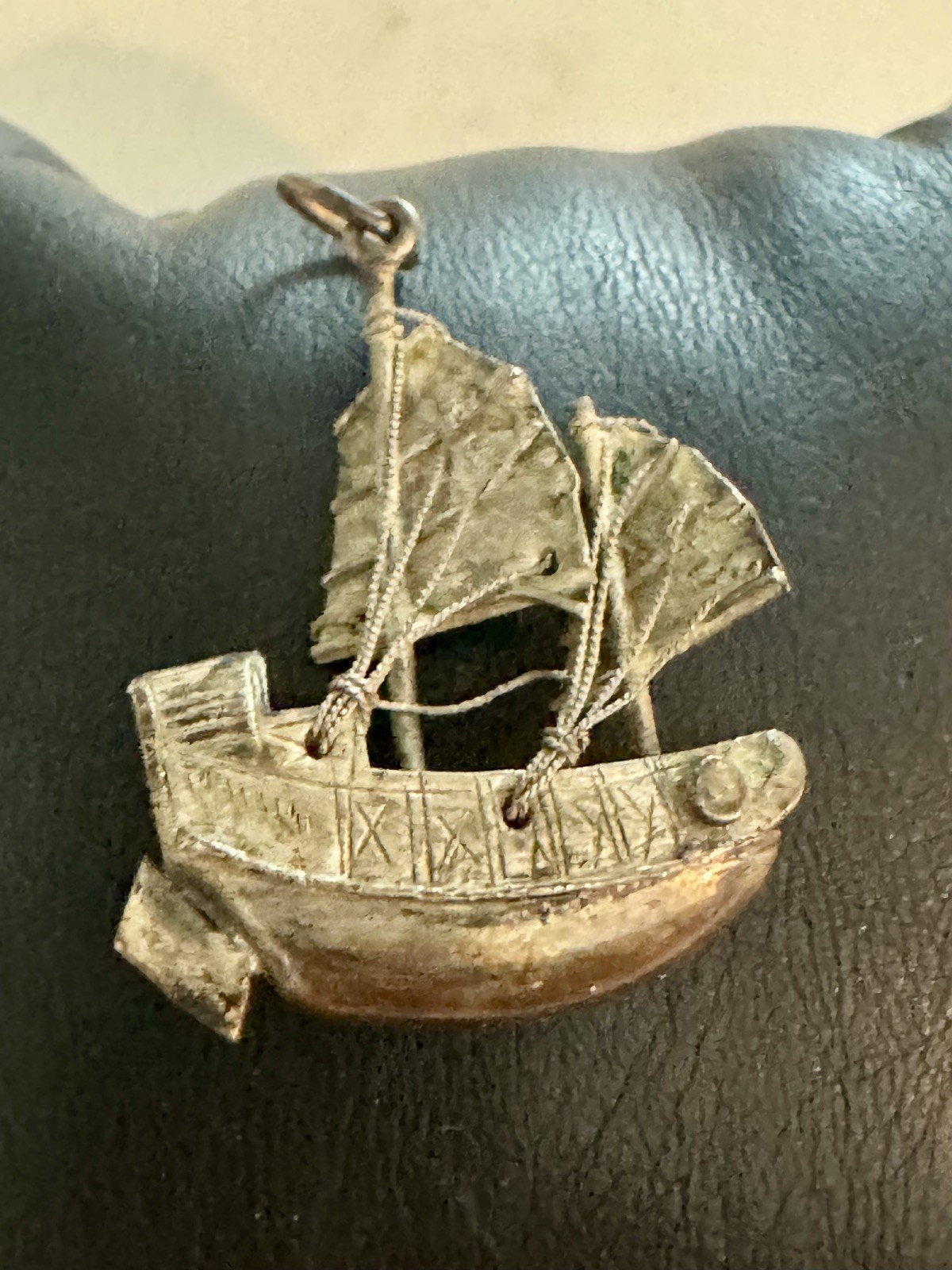 Antique Chinese Solid Silver Handmade Sailing Jun… - image 1