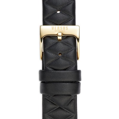 Versus by Versace . Women’s Miami Swarovski Crystal Bezel Leather Strap Watch Versus Versace Swarovski Crystal Gold Case Black Leather  main image 4