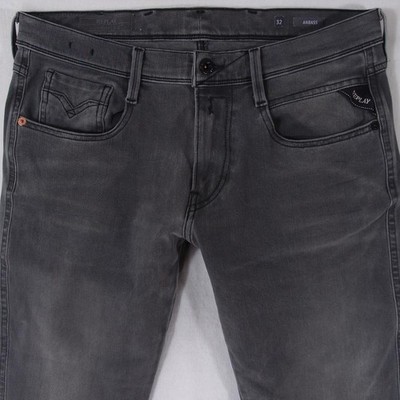 Herrens Replay M914 ANBASS Slim Tapered Elasthan Grau Jeans W32 L34