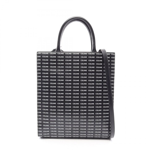 CELINE Small Vertical Cabas Triomphe 2WAY Tote Bag 191542 canvas leather B&W