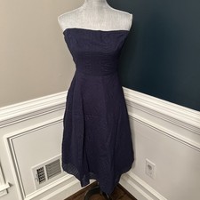 J. Crew Lorelei Navy Blue Textured Strapless Midi Dress Size 4 EUC