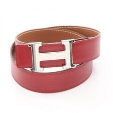 Auth Hermes Constance H Belt Womens Red Brown Box calf Genuine Leather