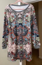 Artsy Dress Stretch Shift Colorful Paisley Bohemian Gypsy Pullover Women's XL
