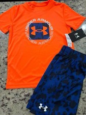 Under Armour Toddler Boys 4t 2pc Logo TShirt Shorts Set NWT Orange Blue