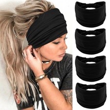 YONUF Wide Boho Headbands for Women Fashion 1 Count Pack of 4 , Black