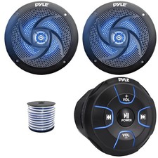 Pyle PLMRBT18 Bluetooth Marine Controller, 2x 6'' 240W Max 2-Way LED Speakers