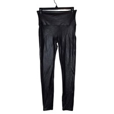Spanx Faux Leather Leggings Large 29" inseam Black Shaping Slimming Modern