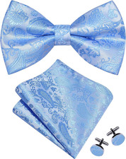 Mens Paisley Bow Tie Handkerchief Jacquard Woven Adjustable Pre-Tied Bowties Poc