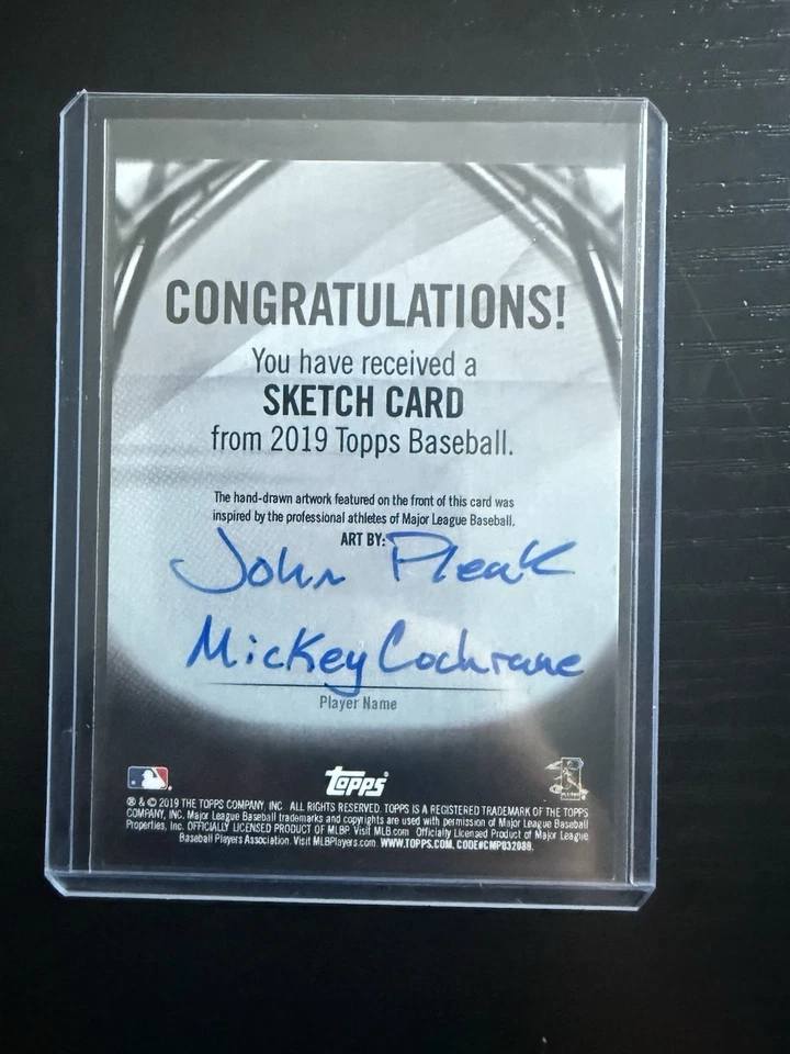 Tarjeta de boceto Topps MLB J Pleak Mickey Cochrane 🔥 1/1 RARA Tigres de Detroit Foto 2 de 2