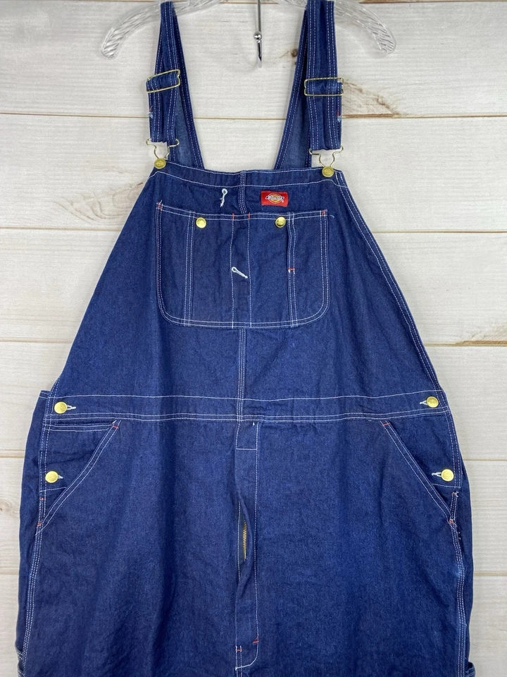 Dickies Bib Overalls Mens 50x30 Dark Wash Denim Carpenter Farmer Ranch Workwear - Image 2 of 4