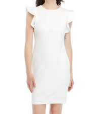 Calvin Klein Women's Ruffle Sleeve Solid Sheath Dress White Size 2 NWT
