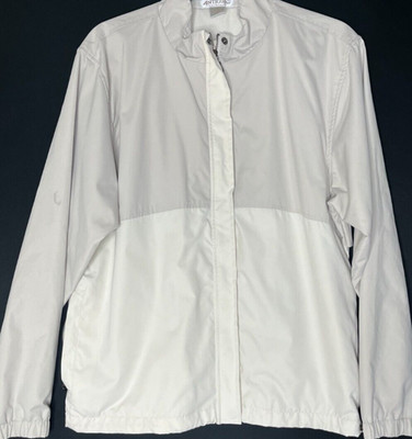 Antigua Womens Medium Jacket Full Zip Gray White snap long sleeve windbreaker