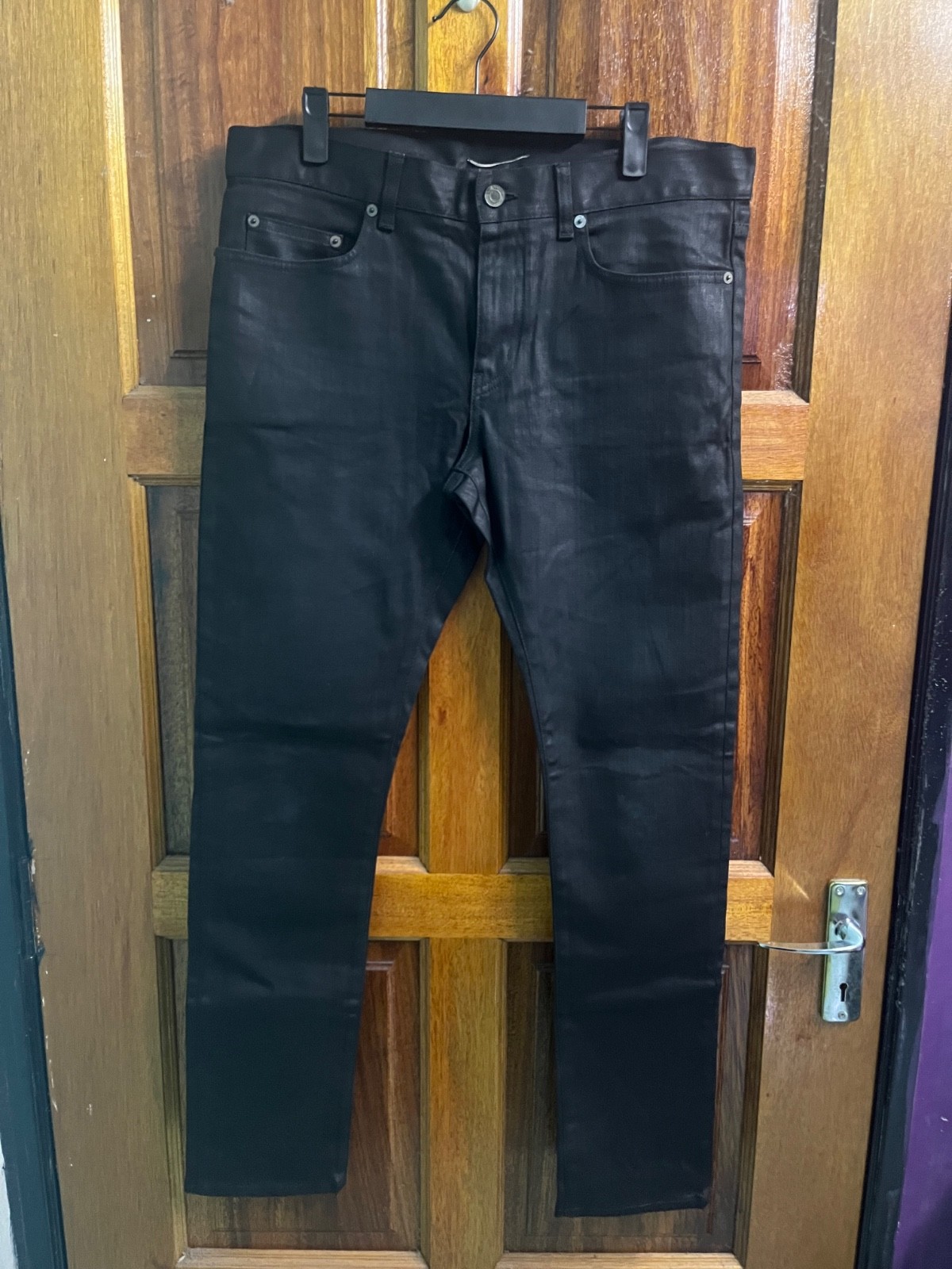 Pantaloni denim skinny rivestiti Saint Laurent Paris 14AW