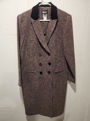 Vintage Quadra Petites, Dbl Breasted, Tweed Like, Long Coat With Velvet Collar