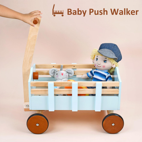 Kids Wagon Toy,Wooden Toys Cargo Walker Cart Wagon Stroller,Toddler Push and ... - Bild 4 von 7