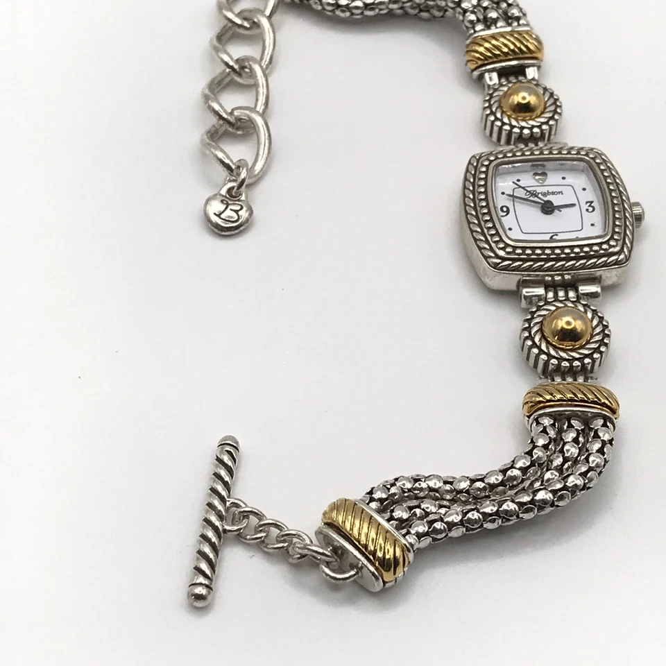 Reloj Brighton Toscana Plateado y Dorado Placa Cierre de Palanca Batería Nueva 8" Ajuste Foto 4 de 4