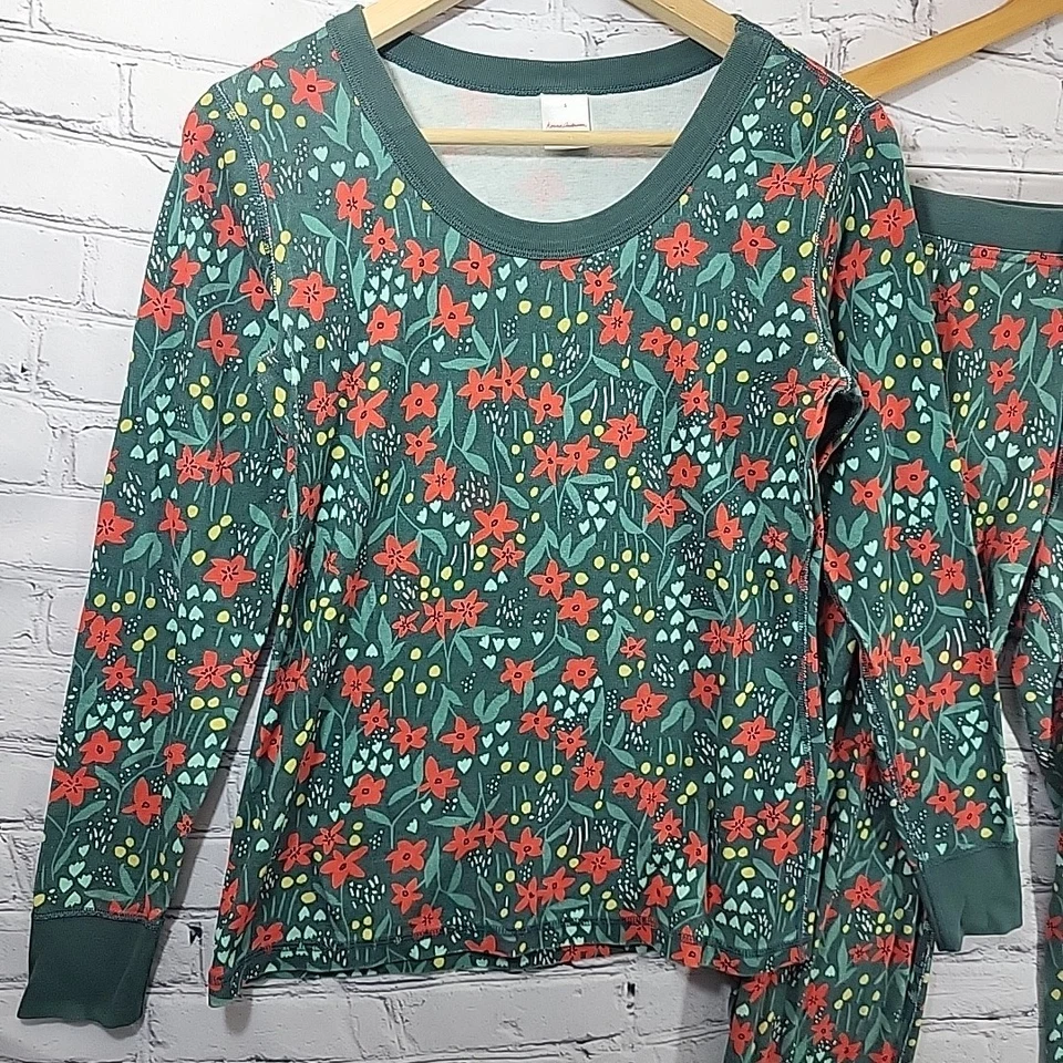 Hanna Andersson 睡衣套装女式圣诞花卉长约翰睡衣睡衣 S/M — 第 2/4 张图片