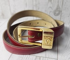 Anne Klein Calderon Womens Red Leather Belt Gold Buckle M 29" Lion Head Vintage