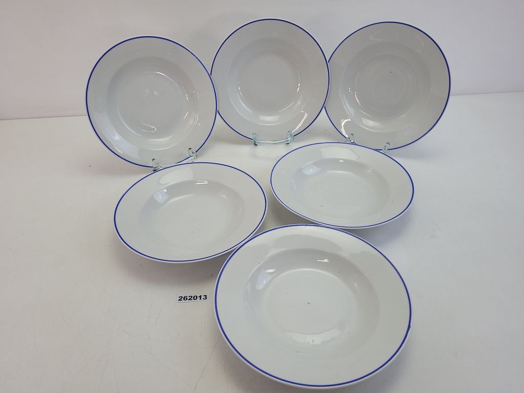 6x Suppenteller CP Colditz Porzellan Weiß mit Blauem Rand Küche Geschirr #262013
