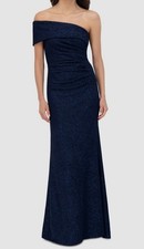 Eliza J Womens Blue Metallic One-Shoulder Gown Dress Petite Size 12P