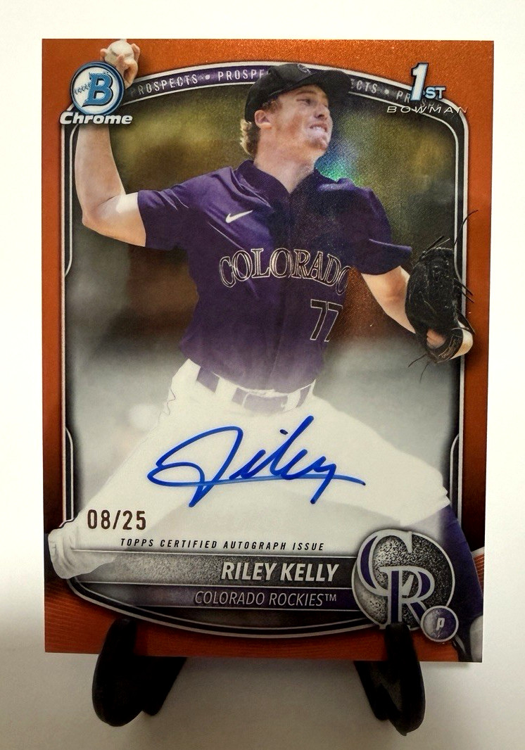 2025 Bowman Draft Chrome Riley Kelly 1st Bowman Auto TRUE Orange /25 -Rockies