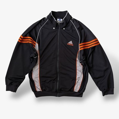 Vintage 90s Adidas Track Jacket Size L Baggy Fit Black Orange Embroidered 