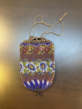 Antique seed bead Purse With Indigo Beads