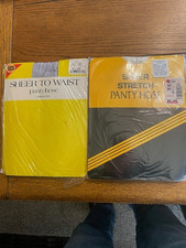 2 Vintage Pantyhose - Pale Grey  Off White - Size Med/Tall - NOS