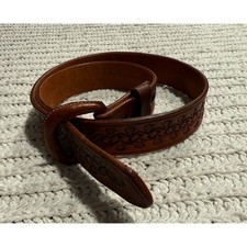 VTG Hand Tooled Leather Belt Women's Size 34 Mexico Brown 1.5 in Wide
