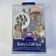 Vintage 90s Baby King Baby Gift Set Bottle Terry Bib & Rattle New NOS