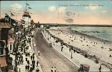 Sunday Afternoon Revere Beach,MA Tichnor 1915 Suffolk County 1c stamp Vintage PC