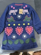 Mini Boden Kids' Ida Embroidered Sweatshirt Dress in College Navy Tigers Sz 6-7