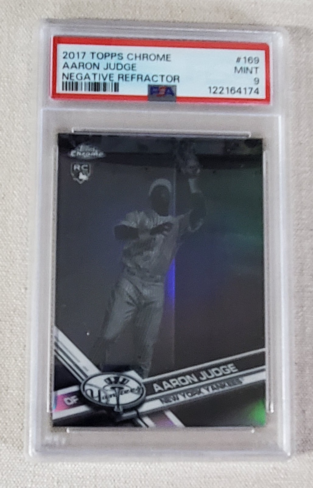 AARON JUDGE 2017 TOPPS CHROME #169 NEGATIVE REFRACTOR RC N.Y. YANKEES PSA 9 MINT