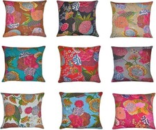 Marubhumi Indian Home Decor Thread Embroidery Work Block Printed Kantha Cushion