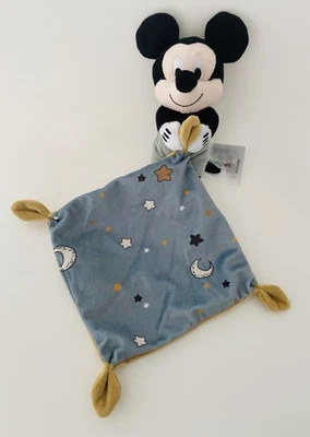 🌟Doudou Peluche Plat Mouchoir Mickey Mouse DISNEY BABY Nicotoy Bleu Marron - Photo 1/4